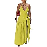 Womens Summer 2 Piece Maxi Skirt Sets Sexy Halter V Neck Backless Thong Bodysuits Wrap Beach Cover Ups Vacation Outfits