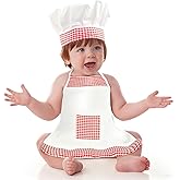 ElevateTech Baby Chef Outfits, 2 Pcs Cute Baby Chef Costume Photoshoot Props Red and White Babys Cook Outfit Chefs Hat and Lace-Up Apron Set for 8-24 Months Chef's Clothes for Photo Memory Cosplay