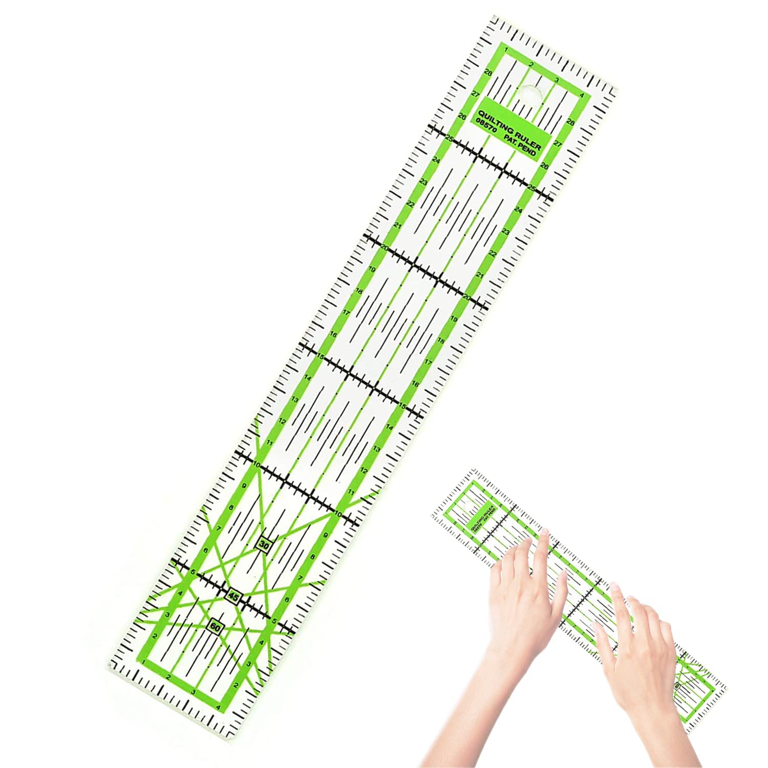 Tyenaza 1.97x11.81 Inch Quilting Ruler - Transparent Non-Slip Acrylic Sewing Ruler for Precision Cutting,Quilting, Sewing and Crafts