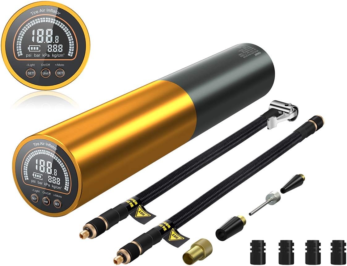 AUTDER Portable Air Compressor Tire Inflator Electric Pump with Digital Gauge LCD Display 100-lumen Emergency LED Light, 3000mAh 110V 120PSI Rechargeable Air Pump for Car Bike and Other Inflatables