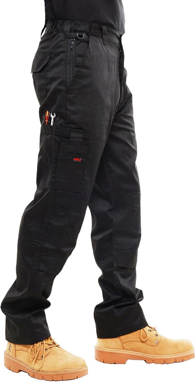 BKS Mens Combat Cargo Work Trousers 28-56 Knee Pad Pockets Black Navy