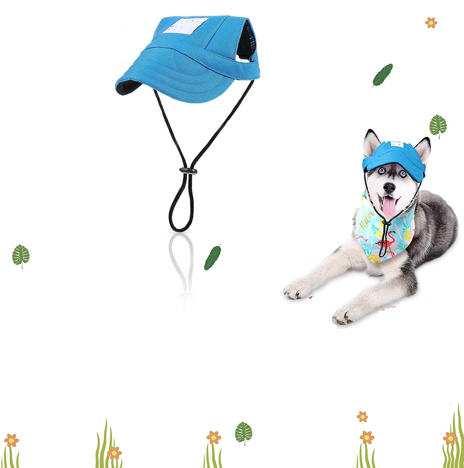 LATRAT Dog Baseball Cap, Baseball Cap, Adjustable Sun Protection Hat, Dog Cap with Ear Holes, Summer Shading Hat, Outdoor (XL, Blue)