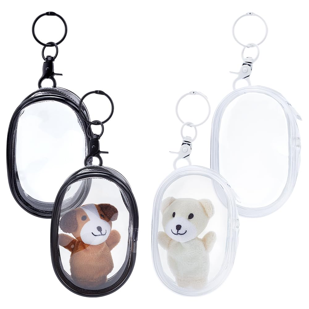 PH PandaHall 4pcs Clear Figure Display Bag with Keychain Portable Mini Figure Storage Bag Hanging Blind Box Organizer Oval Carrying Figures Display Case for Mini Figure Collectors Headphone 2 Color