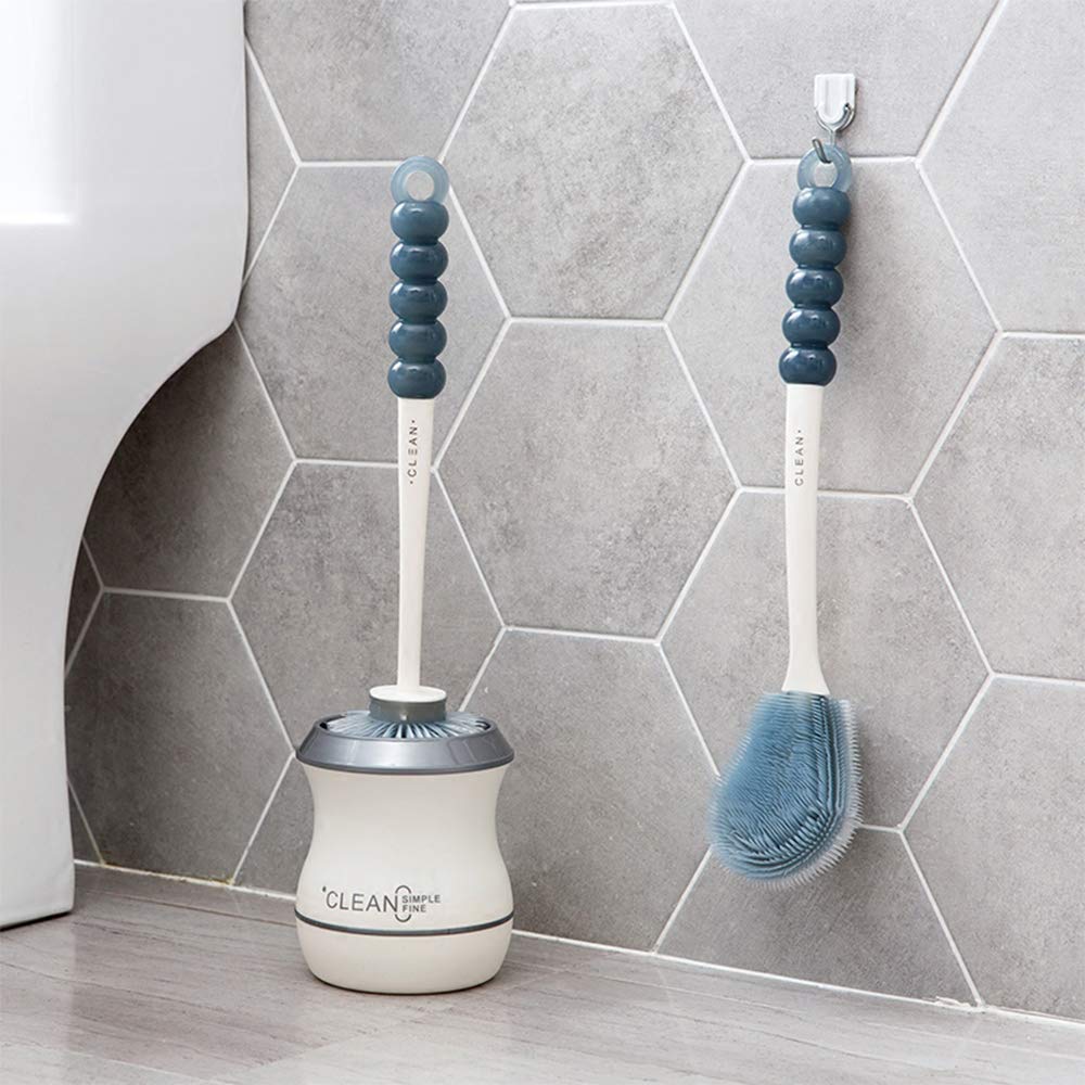 APSPOW Toilet Cleaning Brush with Holder,Toilet Bowl brush Set for Bathroom,Good Grips and Deep Cleaning - Strong Bristles - (1 PACK) (flat)