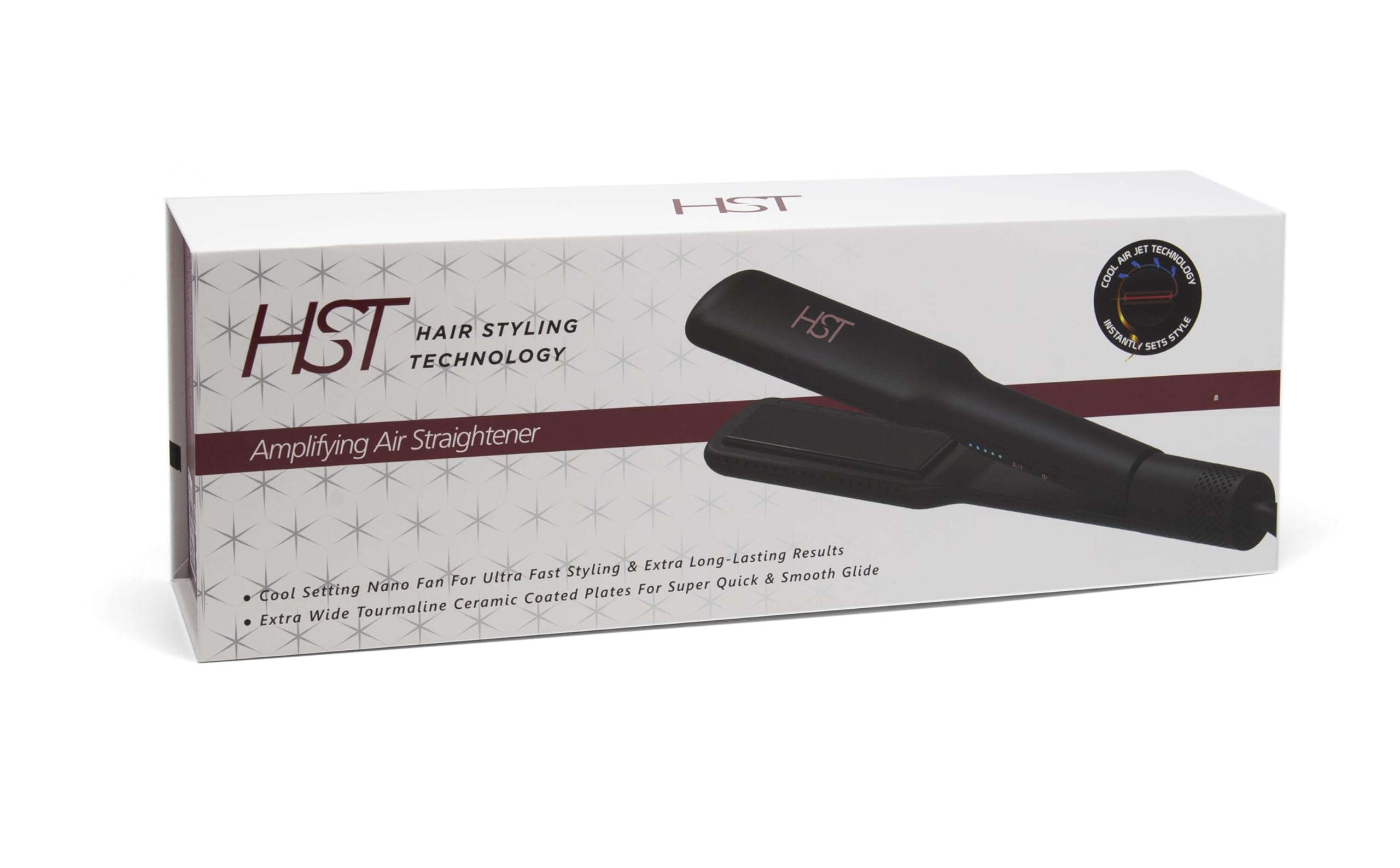 HST Amplifying Air Straightener – Professional Hair Straightener with Extra-Wide Tourmaline Ceramic Plates, Nano Fan Cool Setting for Fast Styling & Smooth Finish