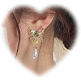 Boho Emerald Butterfly Earrings Pearl Drop Earrings Baroque Pearl Dangle Earrings Gold Butterfly Stud Earrings Hollow Butterfly Earrings Jewelry for Women and Girls Gifts