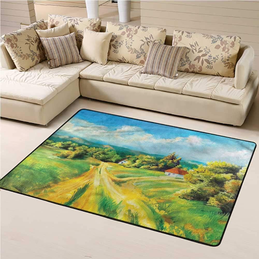 Area Rug Rustic, Barren Path Small Village Chic Vintage Distressed Area Rug for Baby Children Playroom Women Yoga 6 x 9 Feet