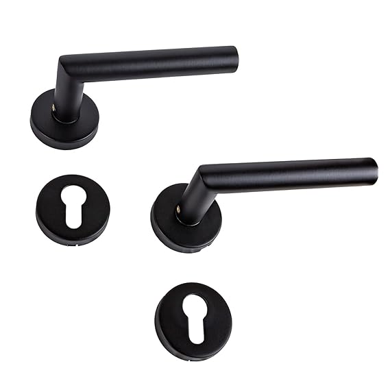 Gedotec Drückergarnitur Edelstahl Türbeschlag schwarz Türgriff Zimmertür auf Rund-Rosette | PZ - Profilzylinder | Edelstahl m