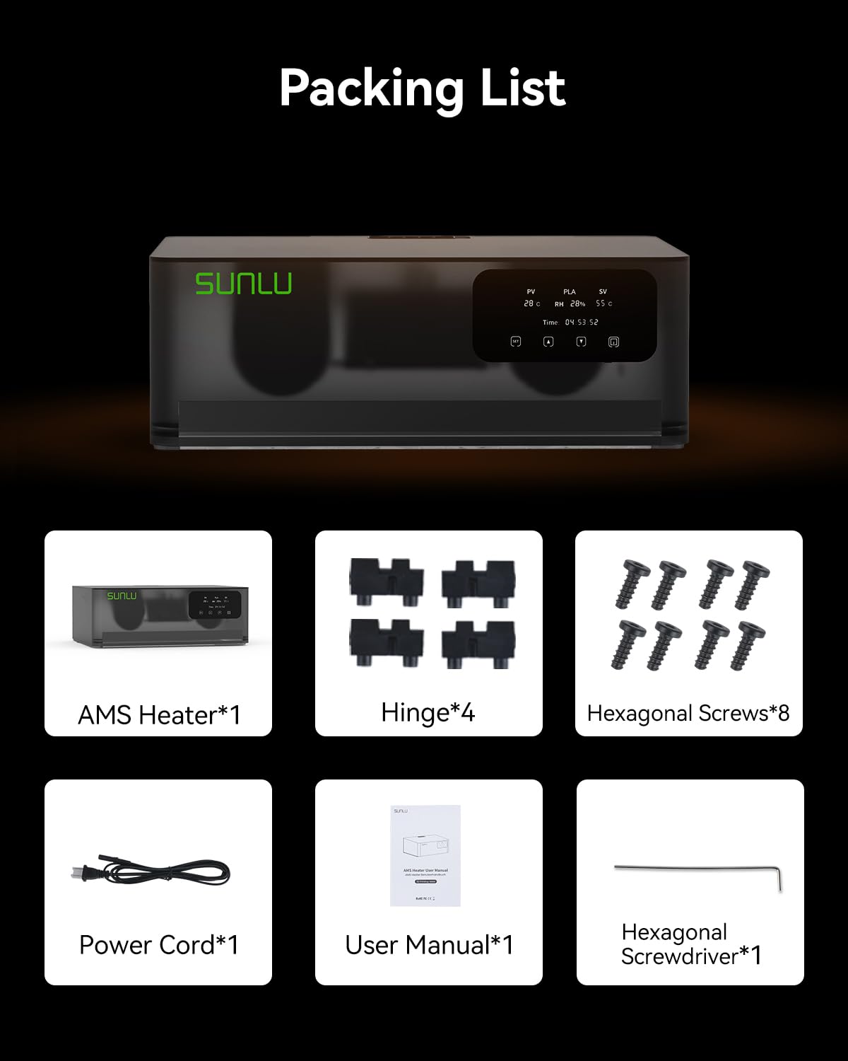 SUNLU AMS Heater for Bambu Lab AMS Gen 1, 4 Spulen Schneller 3D Filamenttrockner mit 70°C in 20 Min, Dual Duct Heizung & Dreifachschutz, Drucken & Trocknen gleichzeitig 9