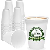 PULOSPACK 100 Count 12 oz Disposable Paper Coffee Cups – Thickened White Paper Cups for Hot/Cold Drinks, Leak-Free Food Safe Paper Cups for Home, Office, Party, Events