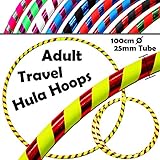 PRO Hula Hoops (Ultra-Grip/Glitter Deco) Weighted TRAVEL Hula Hoop (100cm/39') Hula Hoops For Exercise, Dance & Fitness! (640g) NO Instructions Needed - Same Day Dispatch.! (UV Yellow / Red Glitter)