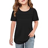 Imily Bela Girls Pleated Short Sleeve T Shirts Kids Summer Crewneck Shirts Casual Tops Tees 5-14 Years
