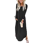 ANRABESS Women's Long Sleeve Maxi Dresses 2025 Fall Outfits Casual Loose Split Travel Vacation T Shirt Dress with Pockets