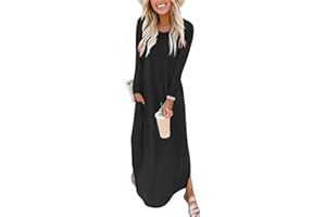 ANRABESS Women's Long Sleeve Maxi Dresses 2025 Fall Outfits Casual Loose Split Travel Vacation T Shirt Dress with Pockets