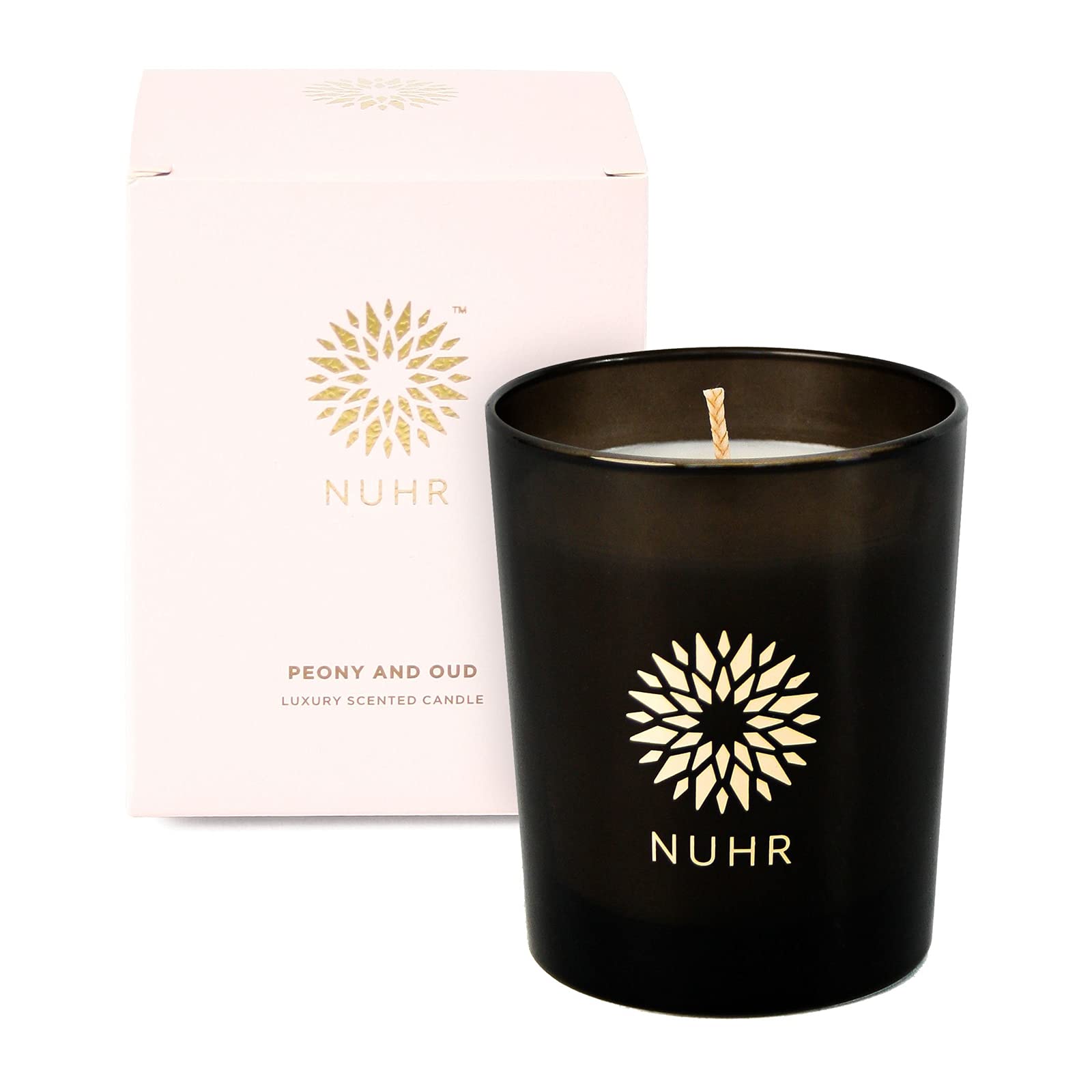 NUHR Home Scented Candles Peony & Oud Luxury Candle Gifts, Rich Scent Aromatherapy Pamper Gifts for Women, Men Decorative Candles, 50 Hours Burn, Handmade, Vegetable Wax, 200gm