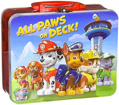 Paw Patrol Chase, Marshall, Rubble, Rocky, Skye &amp; Zuma Large Lunch Tin Box with 24pc Puzzles
