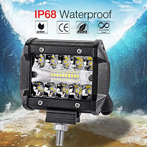 Led Pod, Viesyled 2PCS 4 Inch 120W 12800lm Spot & Flood Combo Driving Fog Off Light Waterproof Led Work Light Triple Rows Off-road Truck Car ATV UTV SUV Jeep Cabin Boat, 2 Years Warranty