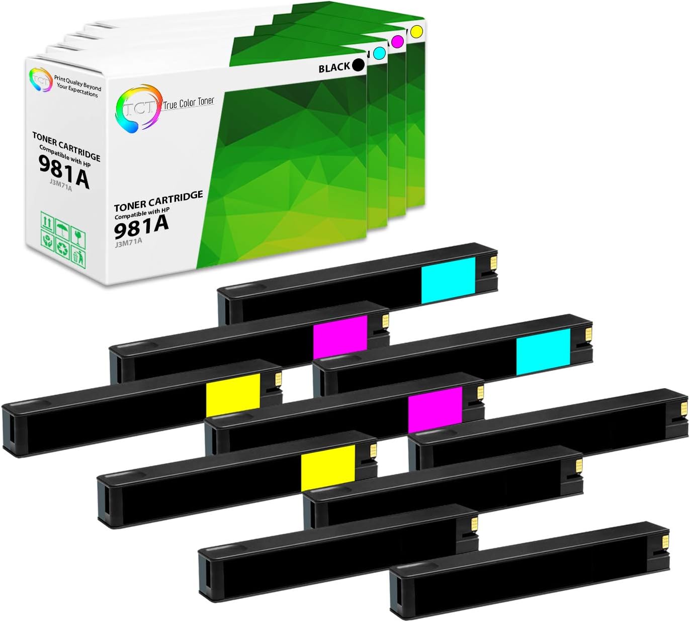 TCT Compatible Ink Cartridge Replacement for HP 981A Works with HP PageWide Enterprise Color 556dn 556xh, MFP 586z 586dn Printers (Black J3M71A, Cyan J3M68A, Magenta J3M69A, Yellow J3M70A) - 10 Pack