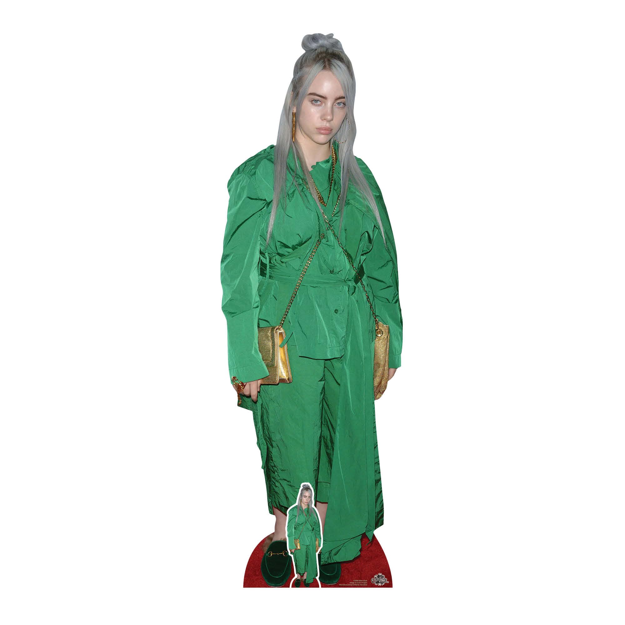 Star Cutouts CS804 Billie Eilish Green Suit Lifesize Cardboard Cutout 161cm with Mini – Indie Pop Icon Party Decoration, Fan Display & Collector Gift