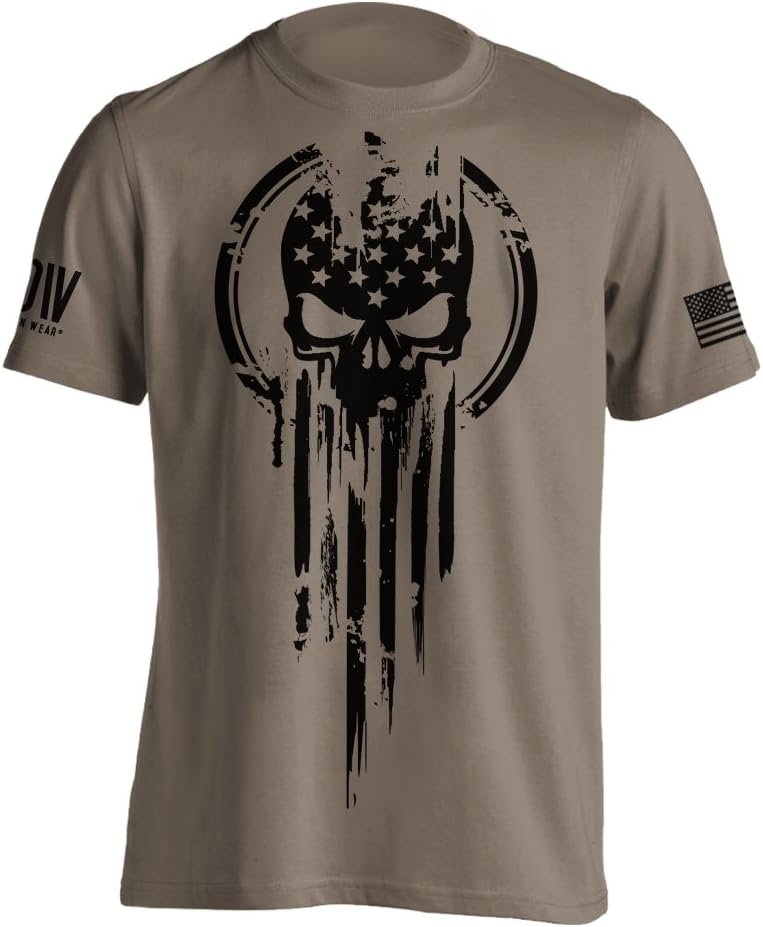 Dion WearAmerican Warrior Graphic Skull Military Men's T-Shirt