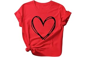 ATTINE Womens Tops Dressy Casual, Women Solid Color Heart Print Blouses Short Sleeve Vest Round Neck Loose Fit Summer Cami