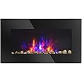 HOMCOM 29" Electric Fireplace, Wall Mounted Fireplace with 7 Adjustable LED Flame Colors, Remote Control, Fireplace Heater for Living Room, 1500W, Black
