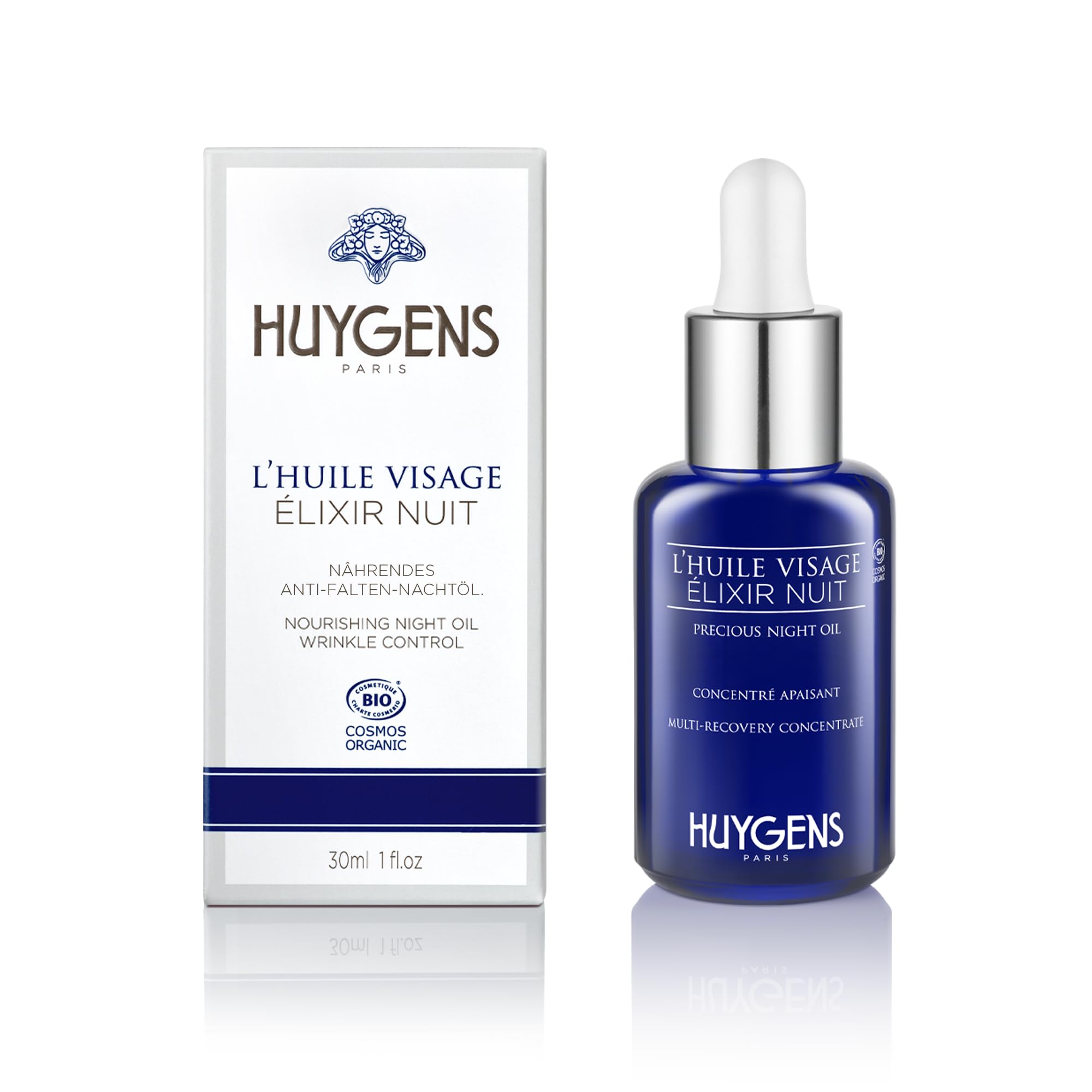 HUYGENS Elixir Night Oil – Regenerating Concentrate with Argan, Jojoba & Vitamins B, C, E – Nourishing Anti-Wrinkle Night Serum – Certified Organic, 100% Natural, Made in France, 30 ml