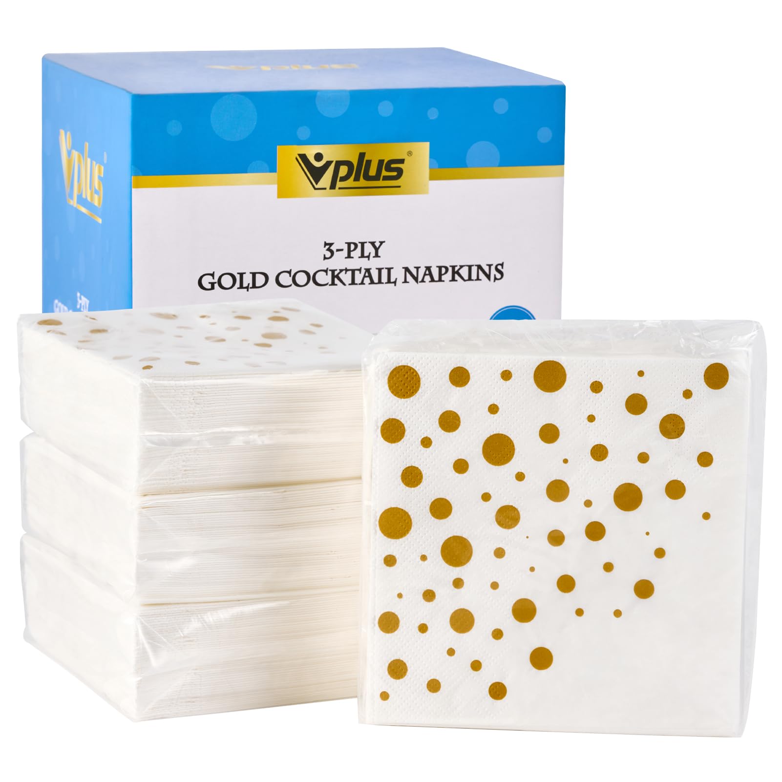 Photo 1 of Vplus 200 Pack Cocktail Napkins Paper, 3-Ply Beverage Napkins, Disposable Gold Square Napkins, Perfect for Restaurant, Event, Bar, Wedding, Baby Shower and Birthday Party