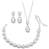 UDYLGOON Elegant Bridal Jewelry Set for Bride Bridesmaid Wedding Prom Teardrop Necklace Earrings Bracelet Set