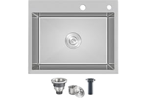 MENATT 22-inch Drop in Kitchen Sink Brushed, SUS304 Stainless Steel Topmount Kitchen Bar Prep Sink, Single Bowl Workstation Kitchen Sinks, 22" x 18" x 9"