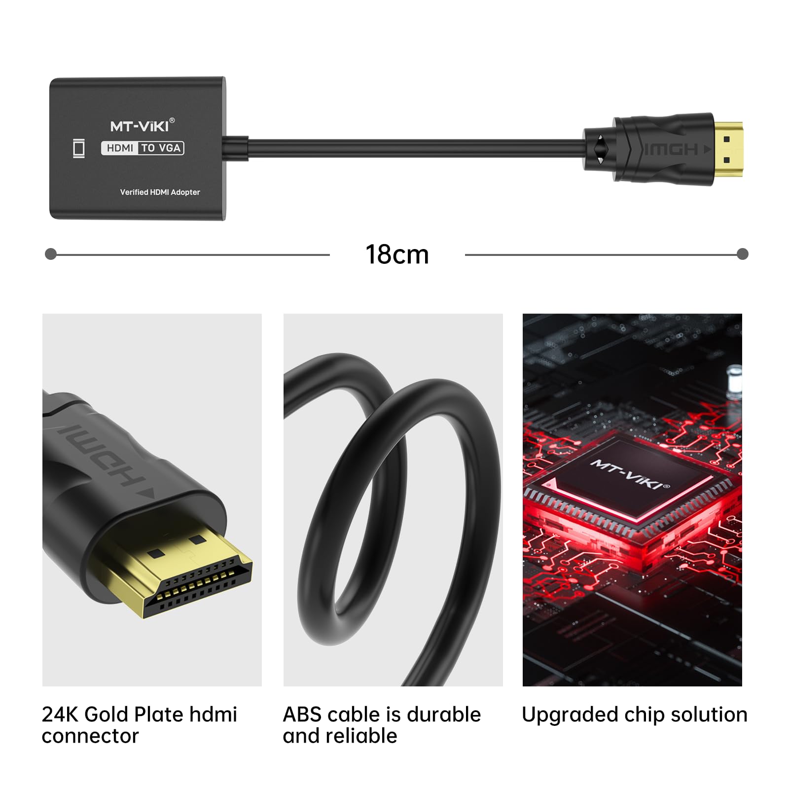 MT-VIKI HDMI to VGA Adapter, Non-bidictional, Support HDMI Device to VGA Monitor Converter