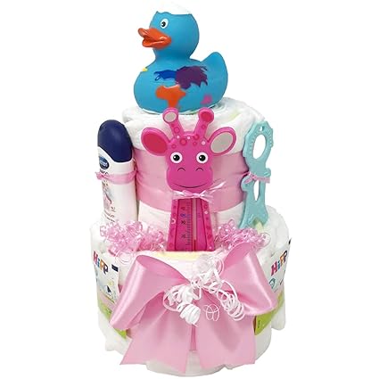 Windeltorte Badeentchen'Hugo' Rosa Geschenk zur Taufe oder Geburt Geschenkfertig in Celophan verpackt. Auf Wunsch mit kostenl