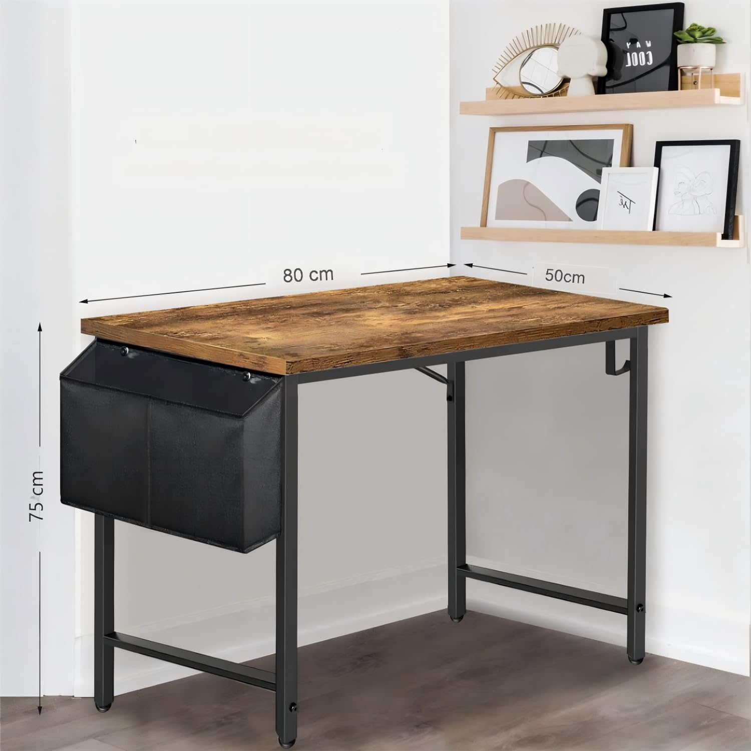 Lufeiya Small Computer Desk Study Table for Small Spaces Home Office 31 Inch Rustic Student Laptop PC Writing Desks with Storage Bag Headphone Hook,Brown