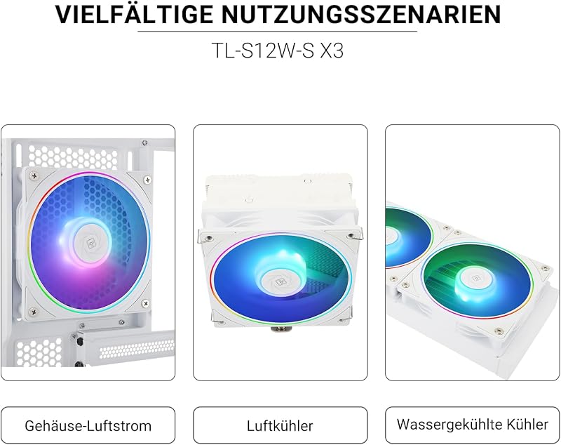 TL-S12W-S CPU Fan 120 mm Case Fan ARGB, 4-Pin PWM Connector Quiet Computer Fan with S-FDB Bearing, Up to 1500RPM Cooling Fan (Pack of 3)