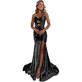 symdem Strapless Prom Dresses 2026 Long Sparkly Beaded Mermaid Formal Evening Dress Ball Gown with Slit