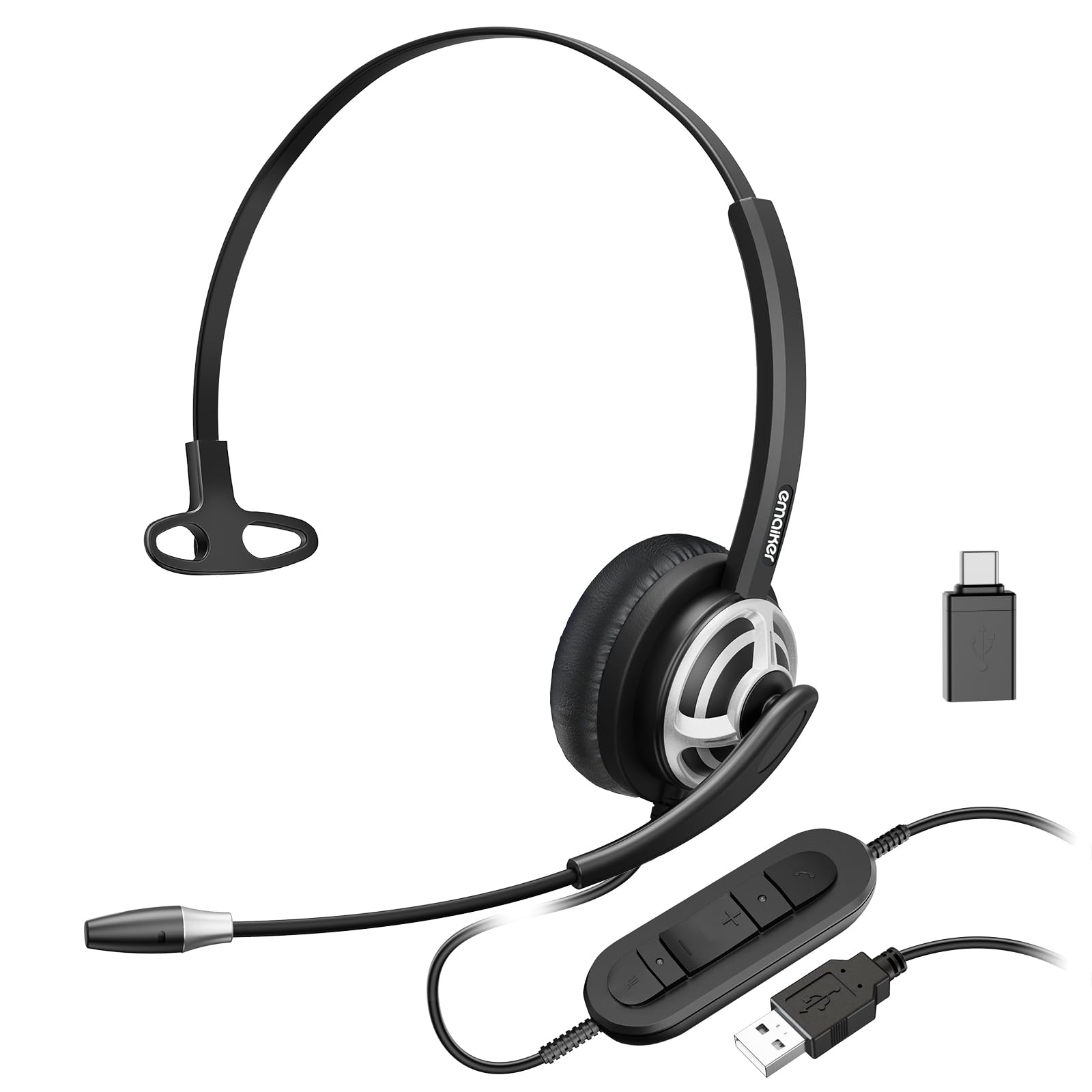 EMAIKER Lightweight USB Headset with Noise Canceling Microphone, Monaural Call Centre Office Headphone with Mic for PC Mac Laptop Teams Zoom Webex Zoiper Meeting Conference Softphone Calls