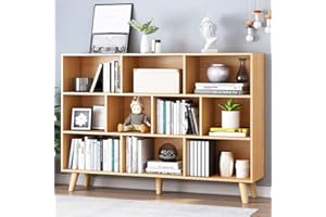 IOTXY Wooden Open Shelf Bookcase - 3-Tier Floor Standing Display Cabinet Rack with Legs, 10 Cubes Bookshelf, Pear Yellow