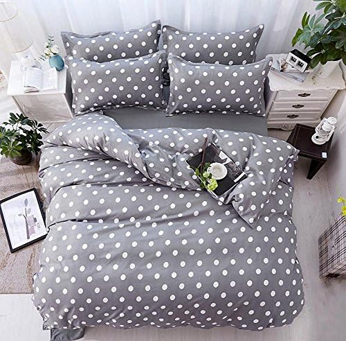 Kids Bedding Set White Spot in Grey Backgroud Pattern Twin/Full/Queen Duvet Cover Set Lightweight Mircofiber Girls/Boys Sheet Sets 4 Pieces - STFLY (Queen)