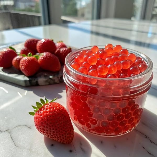 SOEOS STRAWBERRY POPPING BOBA PEARLS 6.6 POUNDS, BURSTING BOBA PEARLS FOR BUBBLE TEA, BEVERAGES, SHAKES, DESSERTS, SMOOTHIE AND ICE CREAM TOPPING