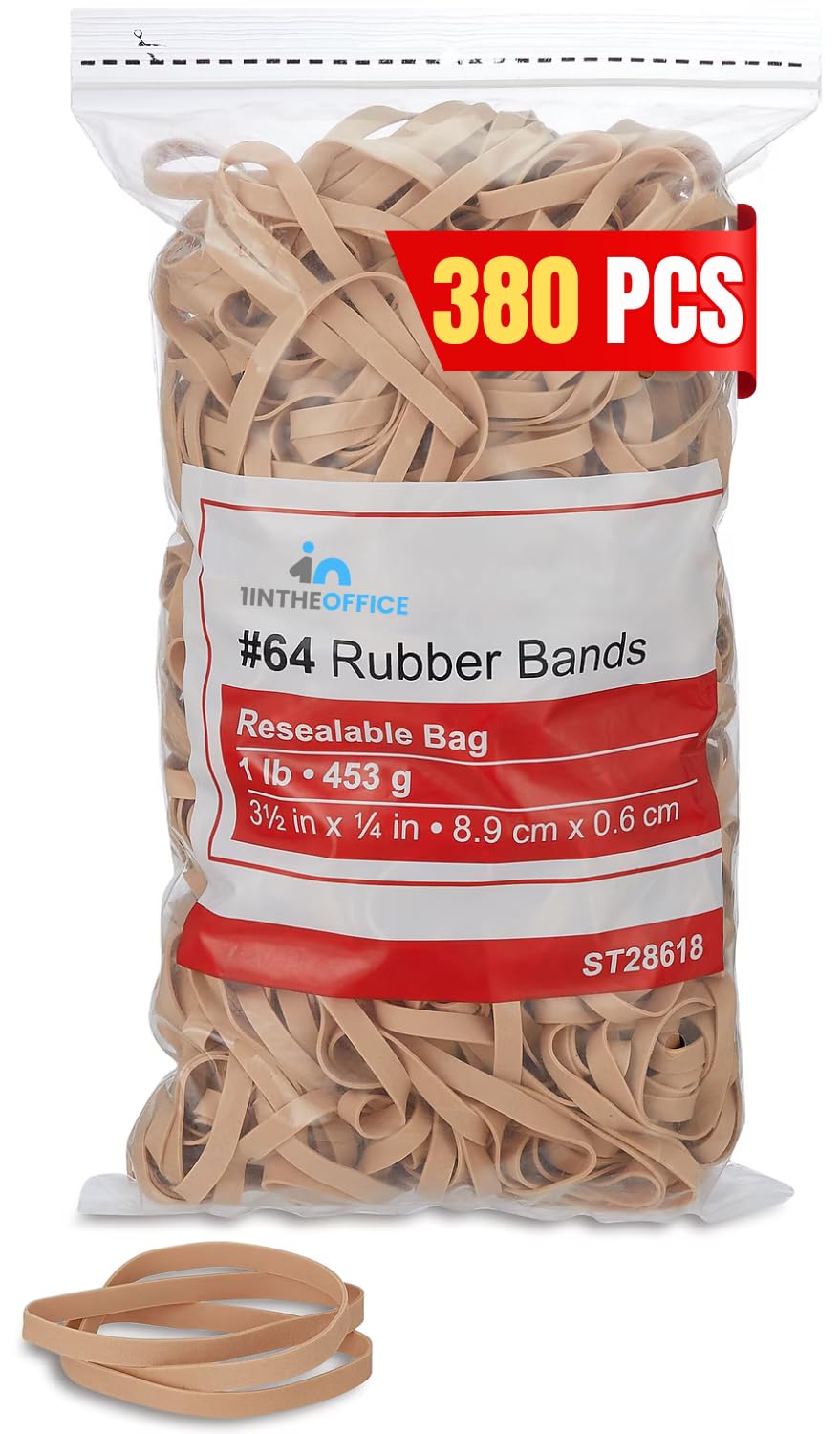 Photo 1 of 1InTheOffice Thick Heavy Duty Rubber Bands, Beige, Size 64, 380 Pack
