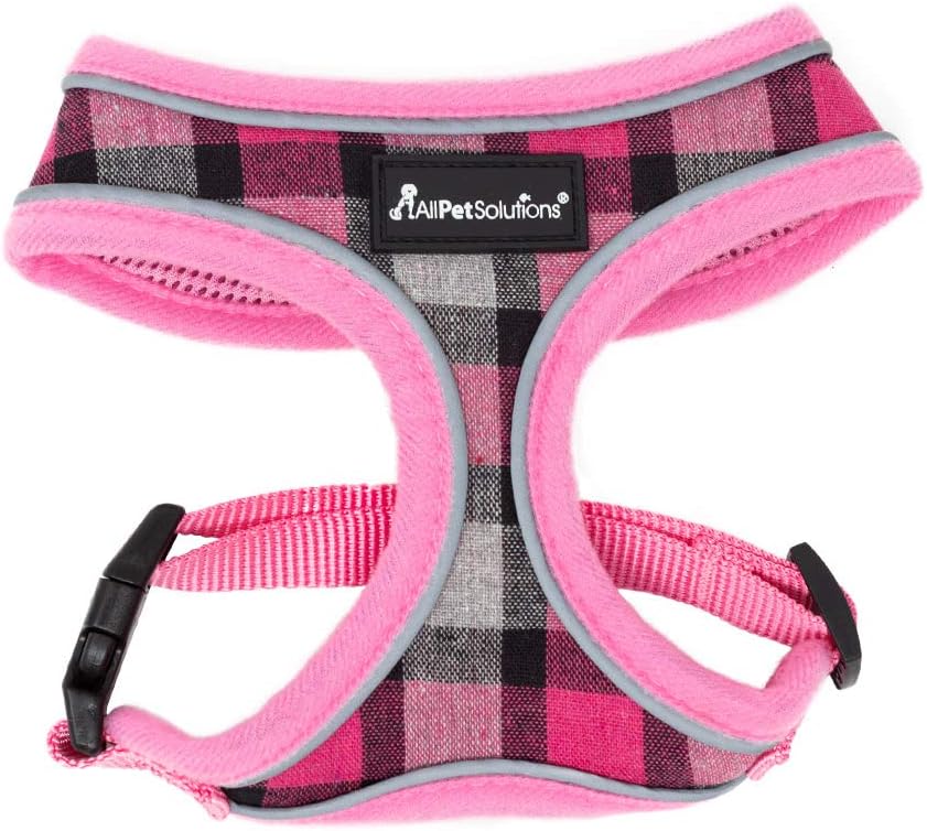 AllPetSolutions Dog Harness - Cool Pet Vest with Back D-Ring for Dog Lead Clips - Mesh Fabric Puppy Harness with Soft Padding - Training Stuff, Supplies for Small, Medium, Large Dogs - S, Pink Tartan