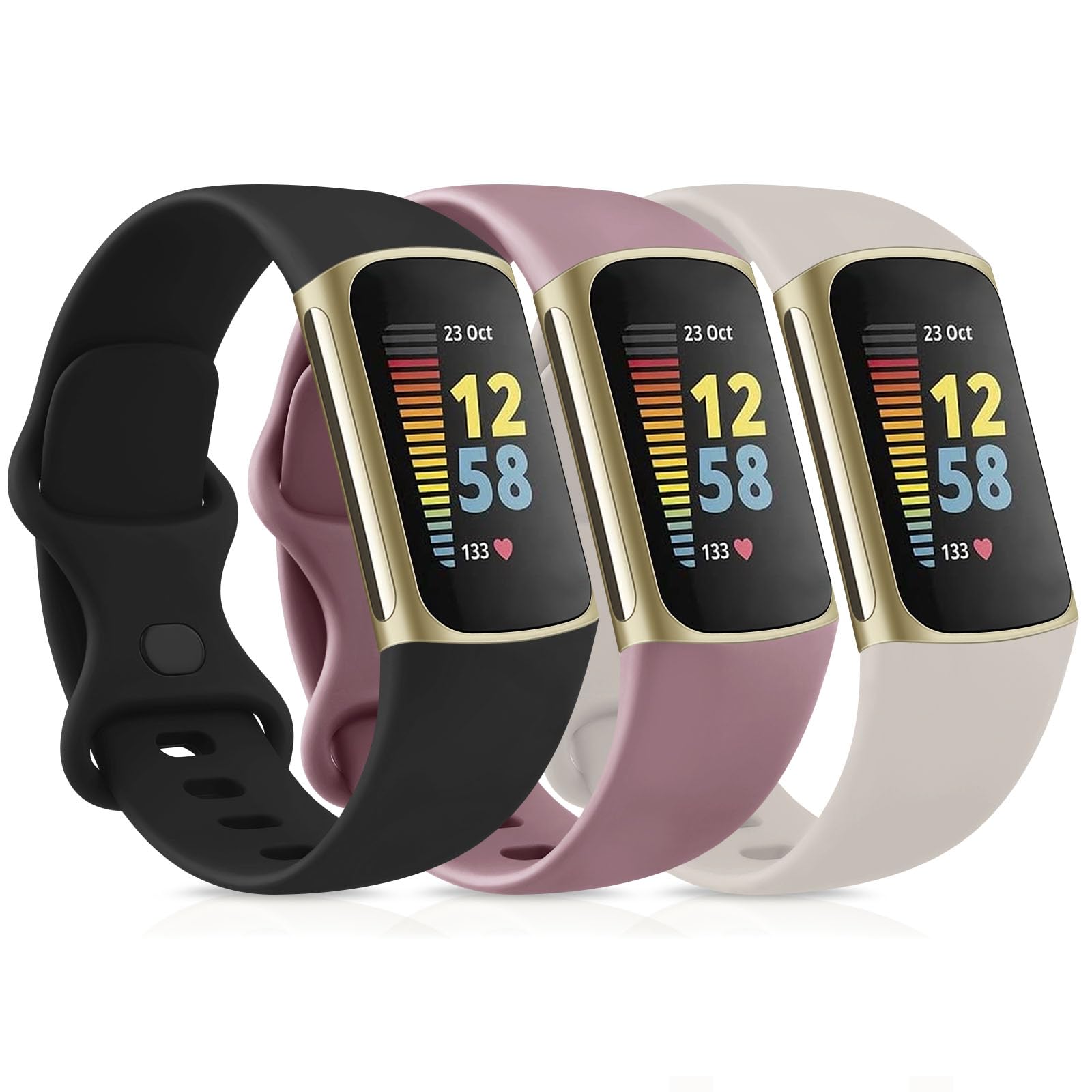 Pack 3 Straps Compatible with Fitbit Charge 5 Strap for Women Men, Soft Adjustable Sport Replacement Wristband Only for Fitbit Charge 5 Straps(Small, Black/Violet Smoke/Starlight) — image 1