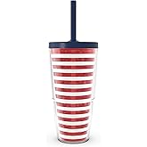 Tervis Americana Stars and Stripes Made in USA Double Walled Insulated Tumbler Travel Cup Keeps Drinks Cold & Hot, 24oz with Straw Lid, Classic