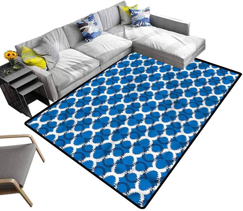 Ikat, Faux Area Rug Superimposed Curvy Geometry Anti-Static Area RugsRug Easy Clean Stain Resistant Shed Free, 3'x 5'