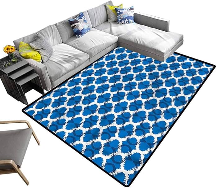 Ikat, Faux Area Rug Superimposed Curvy Geometry Anti-Static Area RugsRug Easy Clean Stain Resistant Shed Free, 3'x 5'