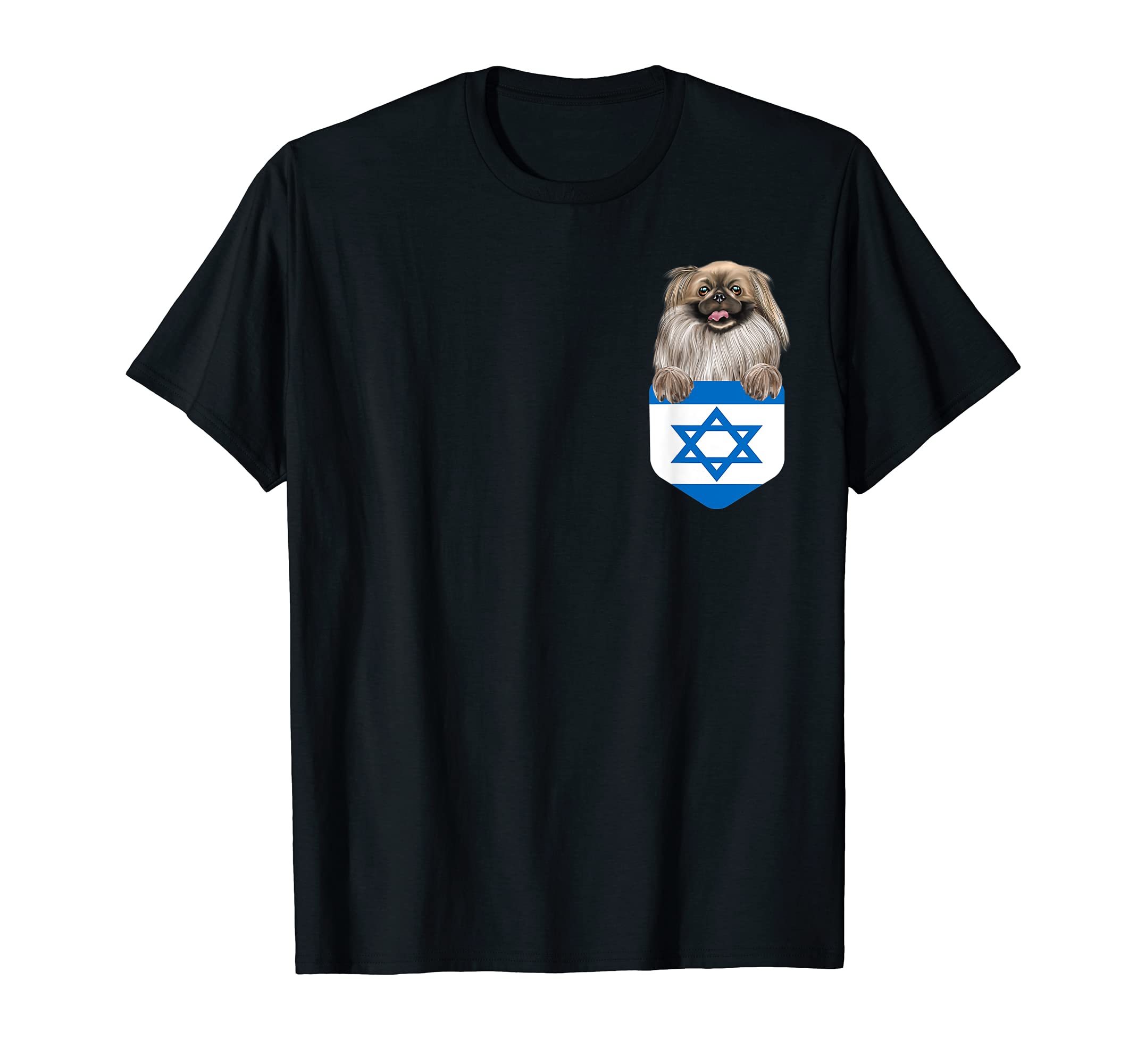 Israel Flag Pekingese Dog In Pocket T-Shirt