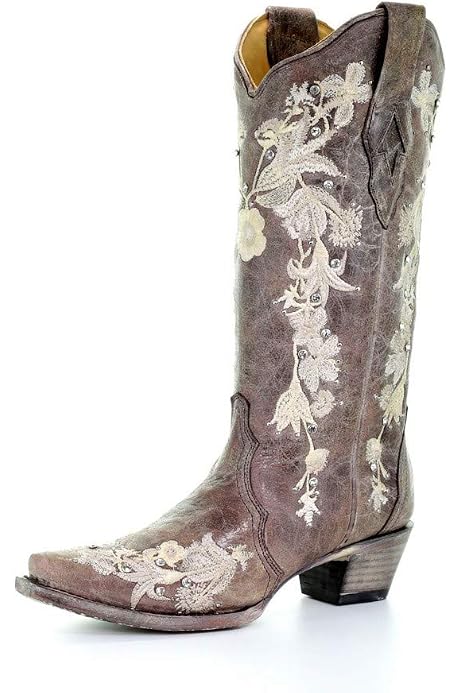 Flower Embroidery Western Boot Snip 