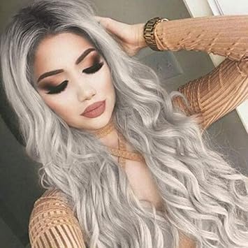 Amazon Com Wigs For Women 27 Inches Gray Synthetic Lace Front