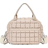 Cute Lunch Box for Women Quilted Lunch Bag with Strap Leakproof Insulated Puffer Lunch Cooler Tote Bags for Office Work, Beige