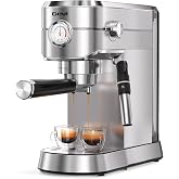 Gevi 20 Bar Espresso Machine with Milk Frother,Compatible with Pods&amp;Ground | Compatible with Nespresso Pods&amp;Ground; Built-in pressure gauge; Removable Water Tank; Make Americanos、Latte; Easy to Clean;